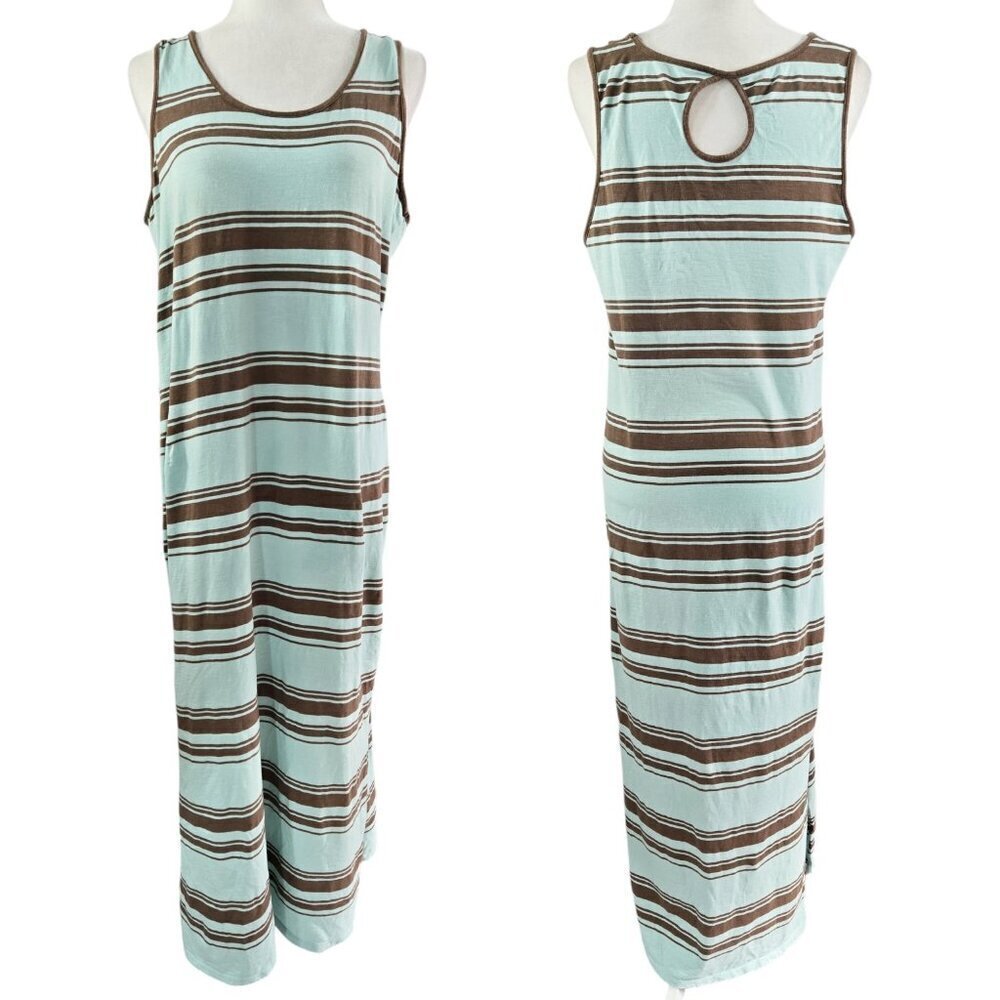 Horny Toad Organic Cotton Blend Mint Green Brown Stripe Maxi Dress NO BELT
